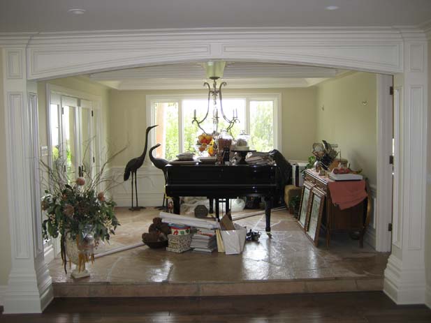 wainscotting and coffered ceilings