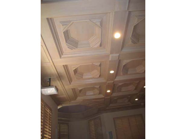 wainscotting and coffered ceilings