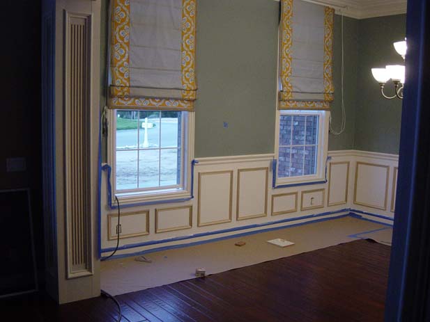 wainscotting and coffered ceilings