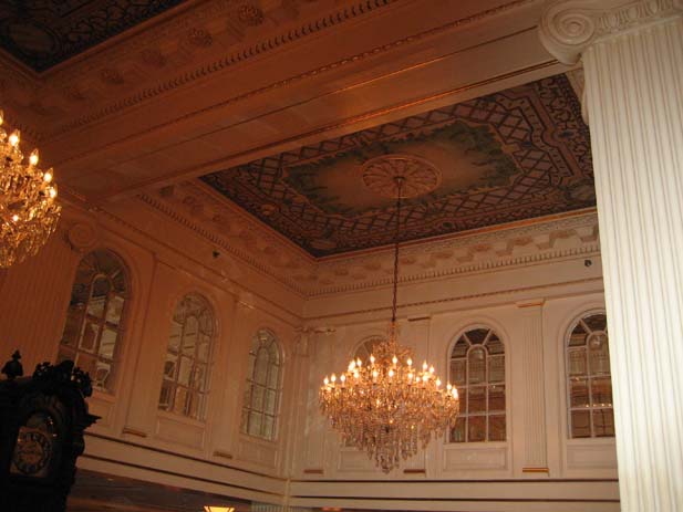 wainscotting and coffered ceilings