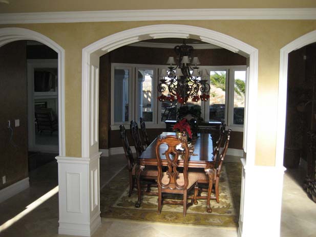 wainscotting and coffered ceilings