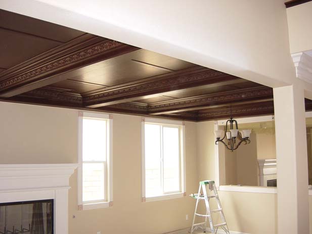 wainscotting and coffered ceilings