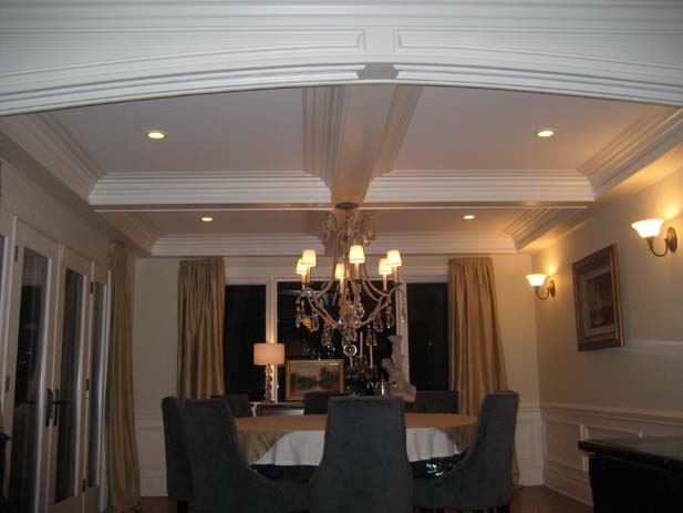 wainscotting and coffered ceilings