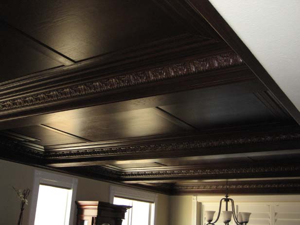 wainscotting and coffered ceilings