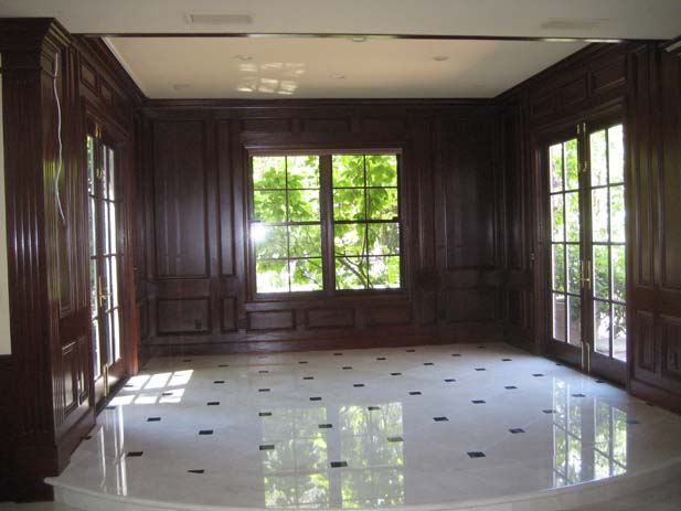 wainscotting and coffered ceilings