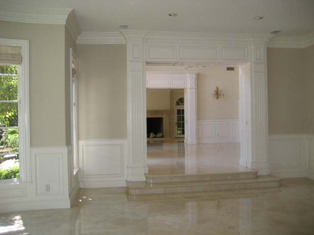 wainscotting and coffered ceilings