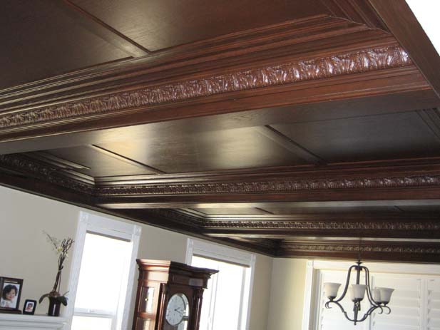 wainscotting and coffered ceilings