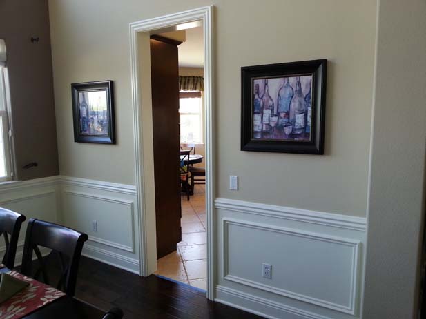 wainscotting and coffered ceilings