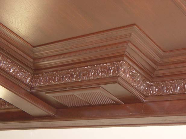 wainscotting and coffered ceilings